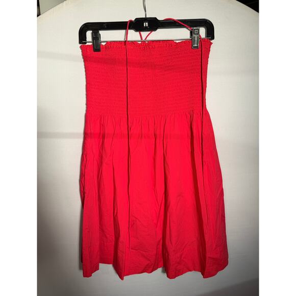 Hill House Roxie Nap Raspberry Red Cotton Smocked Tie Neck Mini Dress - Picture 7 of 7
